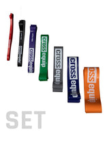 Latex Free Resistance Band SET – alle sieben Bänder von 10 bis 80 mm Breite nebeneinander