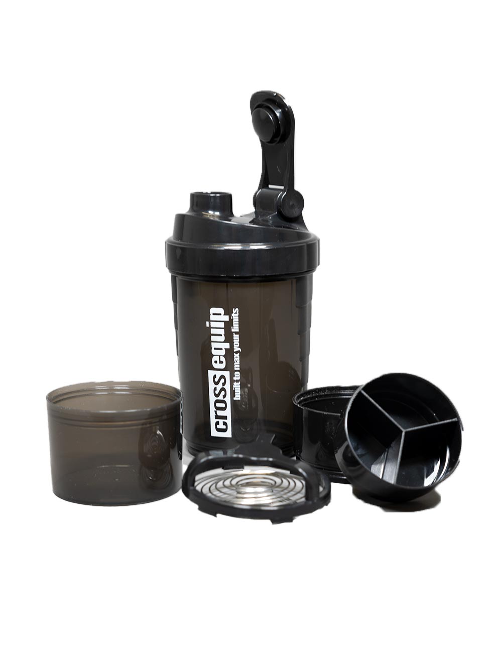 Shaker Bottle black 500ml inkl. extra Behälter + Mischfeder - cross equip