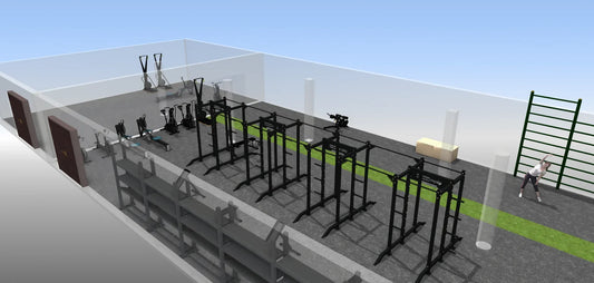 3D-Raumplanung eines Athletik-Gyms mit A-Line Rig und Sprintbahn – cross equip