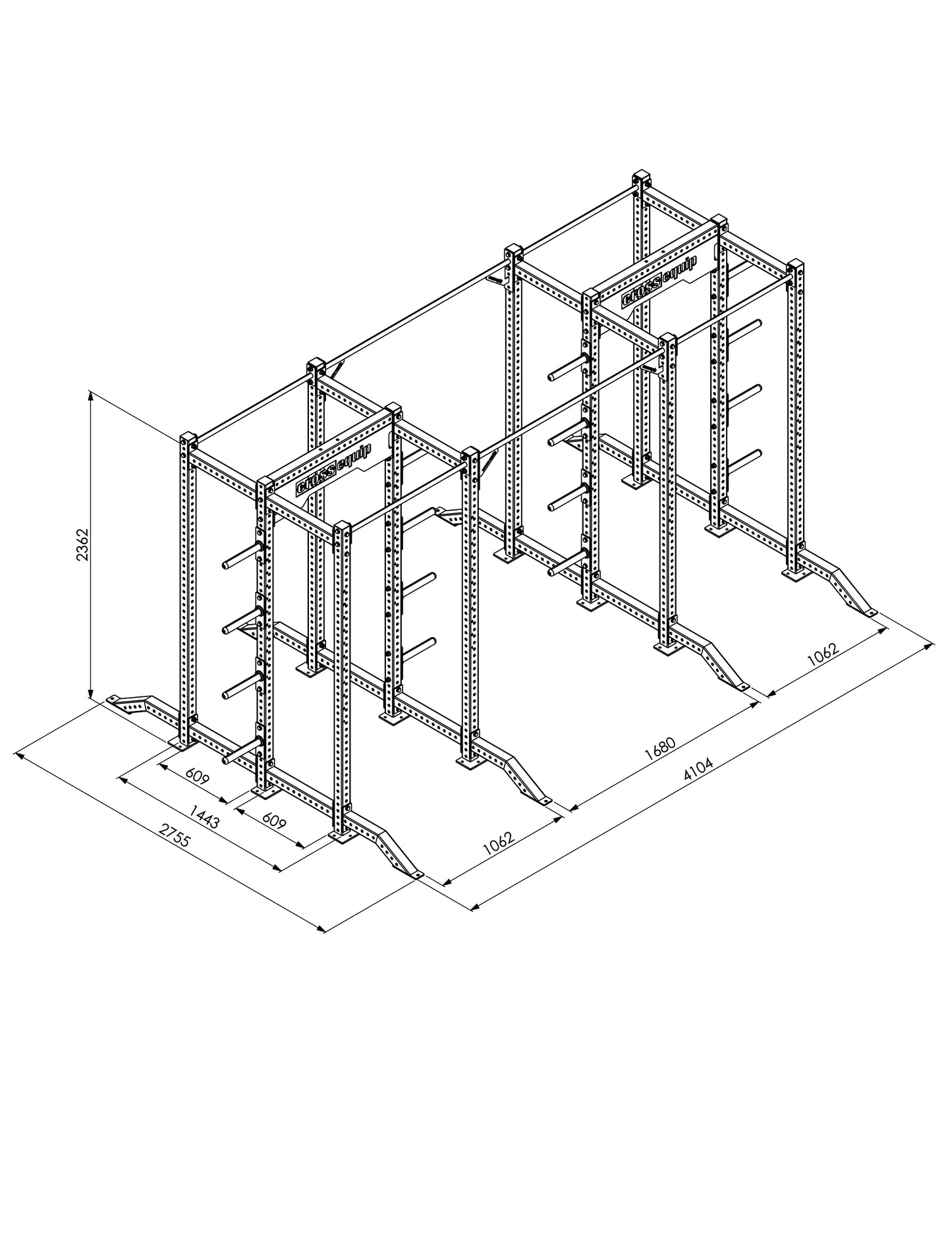 Double Sided Squat Rack 240 Small – Masszeichnung mit Abmessungen