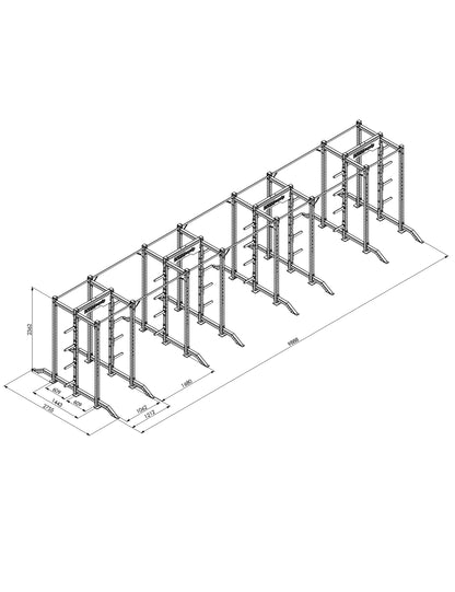 Double Sided Rack 240 Small 4er-Set – Masszeichnung mit Abmessungen 988 x 275 x 236 cm