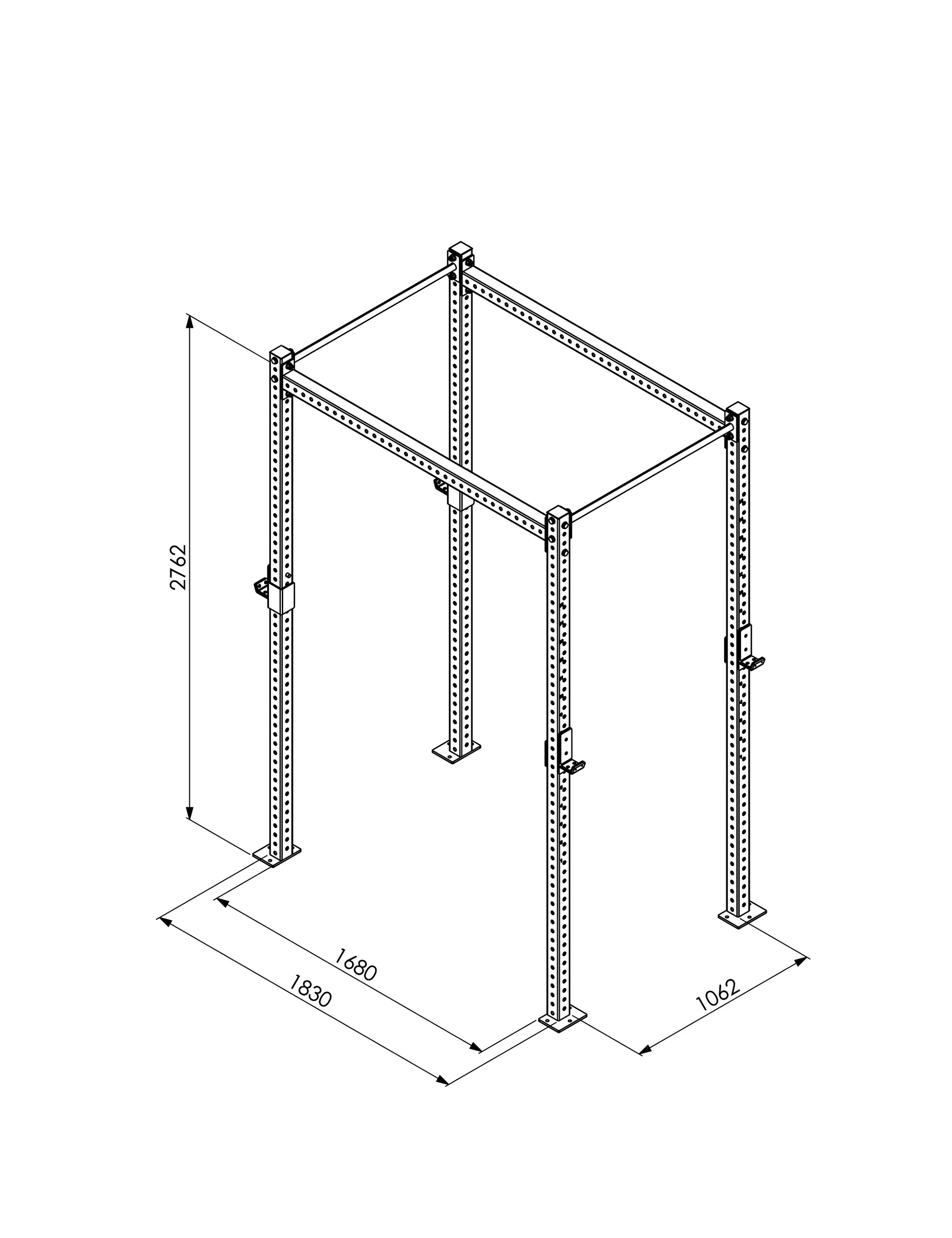 CFR-2 Freestanding Rig – Masszeichnung mit Abmessungen 183 x 121 x 275 cm