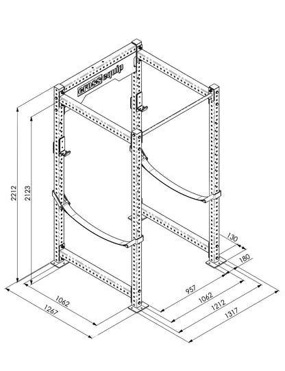 CPR-150 Power Rack Standard – Masszeichnung mit Abmessungen 220 × 121 × 121 cm (H×B×T)