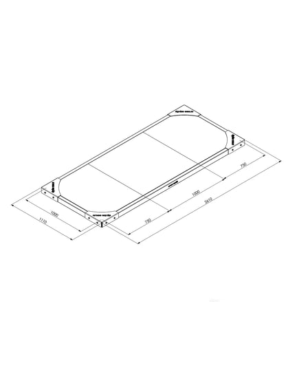 Lifting Plattform mit Dämpfung Advanced 5 cm – Masszeichnung mit Aussenmassen 260 x 111 cm