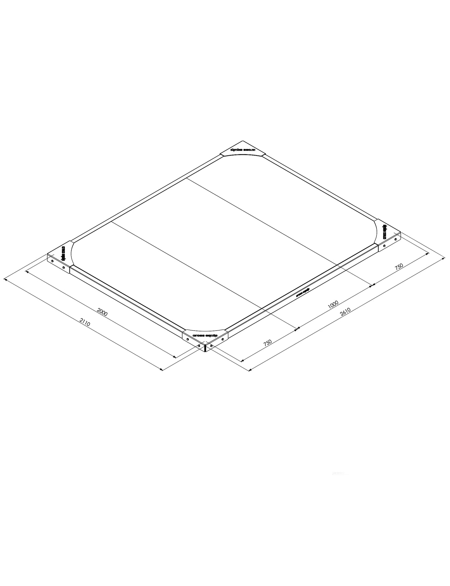Lifting Plattform mit Dämpfung Advanced 5 cm – Masszeichnung 2m x 2.5m mit Aussenmassen 260 x 211 cm