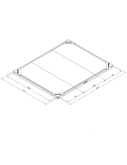 Lifting Plattform mit Dämpfung Advanced 5 cm – Masszeichnung 2m x 2.5m mit Aussenmassen 260 x 211 cm