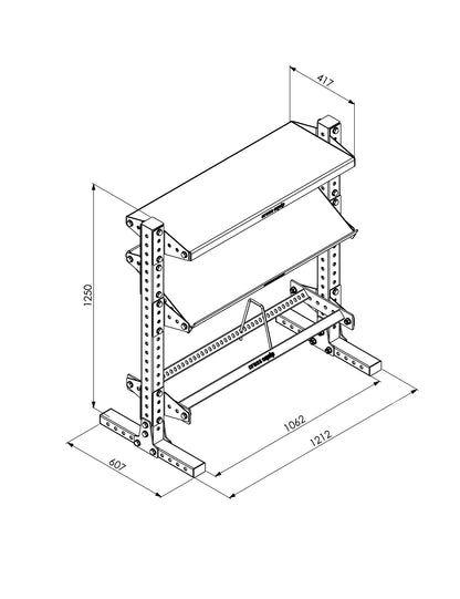 Light Single Storage – Masszeichnung mit 125 cm Höhe und 121 cm Breite – A-Line