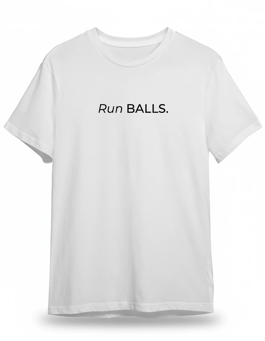 Run BALLS Shirt in Weiss mit Schwarz Druck