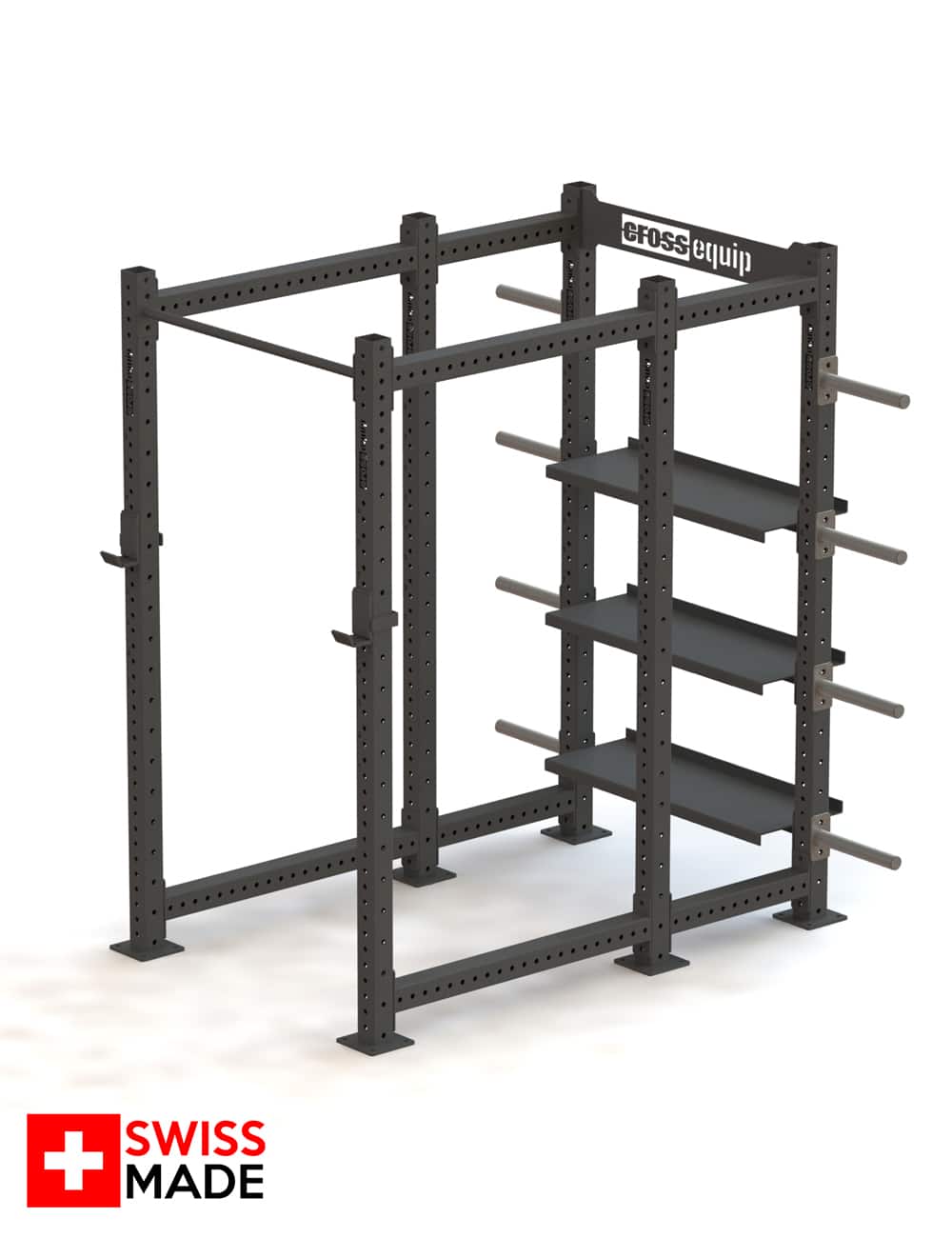 Swiss Power Rack mit Plateholder und Ablagen