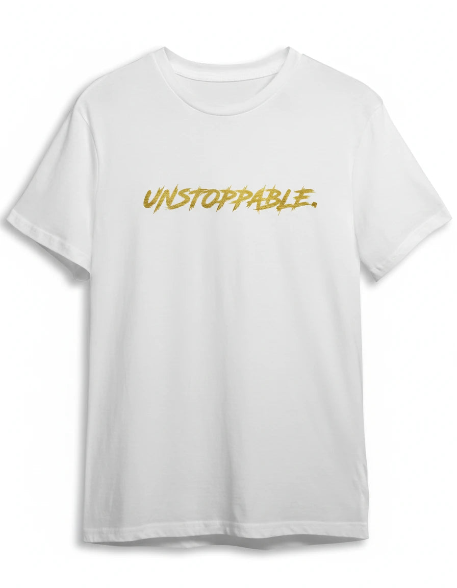 Unstoppable Shirt in Weiss mit Gold Druck