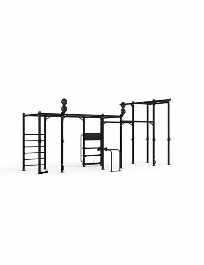 Functional Tower Massive – CrossFit Rig mit drei Rack-Stationen, Frontansicht schräg links