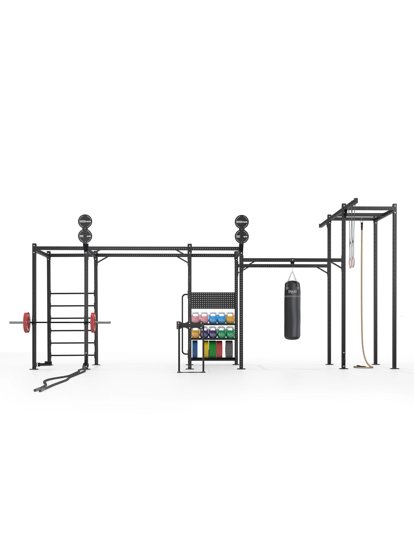 Functional Tower Massive – Frontansicht mit Parallel Bars, Battle Rope und integriertem Storage