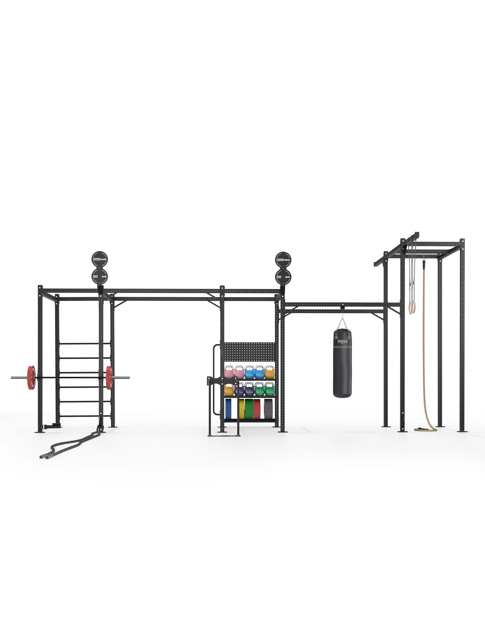 Functional Tower Massive – Frontansicht mit Parallel Bars, Battle Rope und integriertem Storage