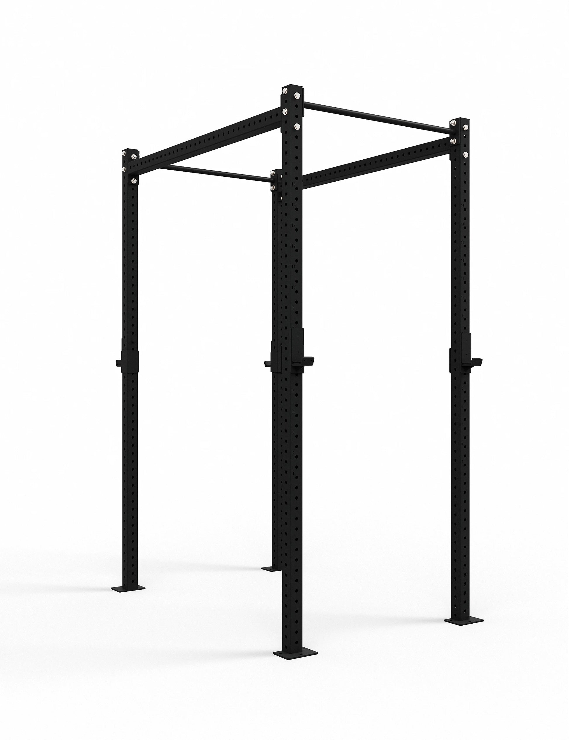 CFR-2 Freestanding Rig – kompaktes Crossfit Rig mit 2 Squat- und 2 Pull-up-Stationen, Frontansicht schräg links