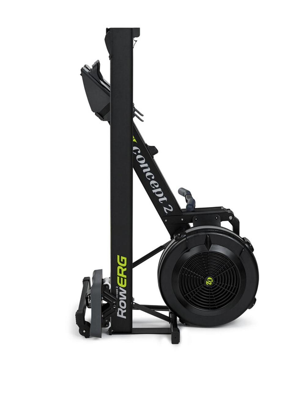 Concept2 RowErg Rudergerät – Seitenansicht mit Luftwiderstandstrommel und vernickelter Zugkette