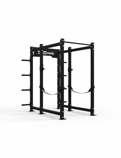 CPR-200 Power Rack mit Plateholder – A-Line Power Rack mit 8 integrierten Plateholdern, Frontansicht schräg links