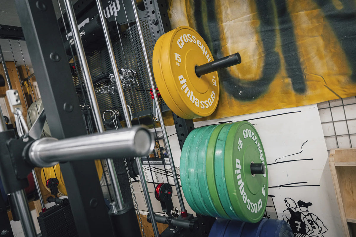 Farbige Bumper Plates von cross equip am A-PEX Rack