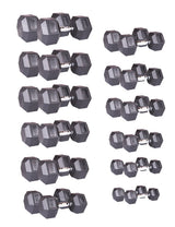 Hex Dumbbell Set 2.5 bis 30 kg – 12 Paare Kurzhanteln aus Gusseisen mit Gummi-Mantel und Stahlgriff