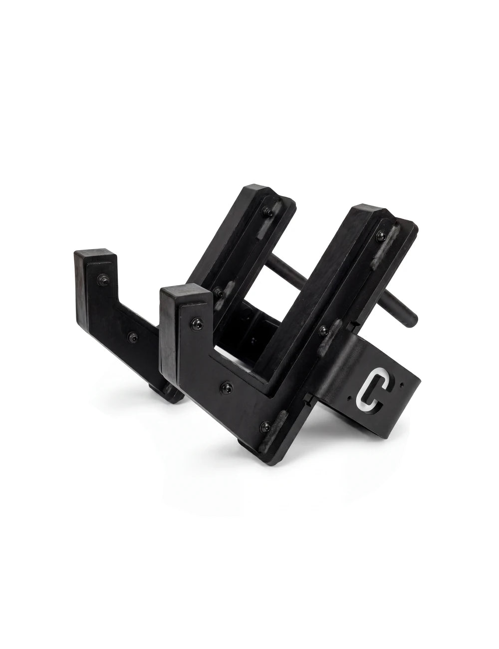 HG J-Hooks Paar in Schwarz mit cross equip Logo – Langhantelablage fürs A-Line Rack