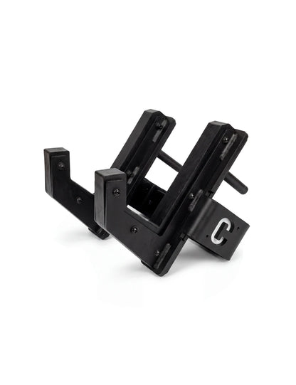 HG J-Hooks Paar in Schwarz mit cross equip Logo – Langhantelablage fürs A-Line Rack