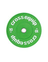 High Grade Color Bumper Plate 10 kg in Grün – Frontansicht der farbigen Hantelscheibe aus Virgin Rubber