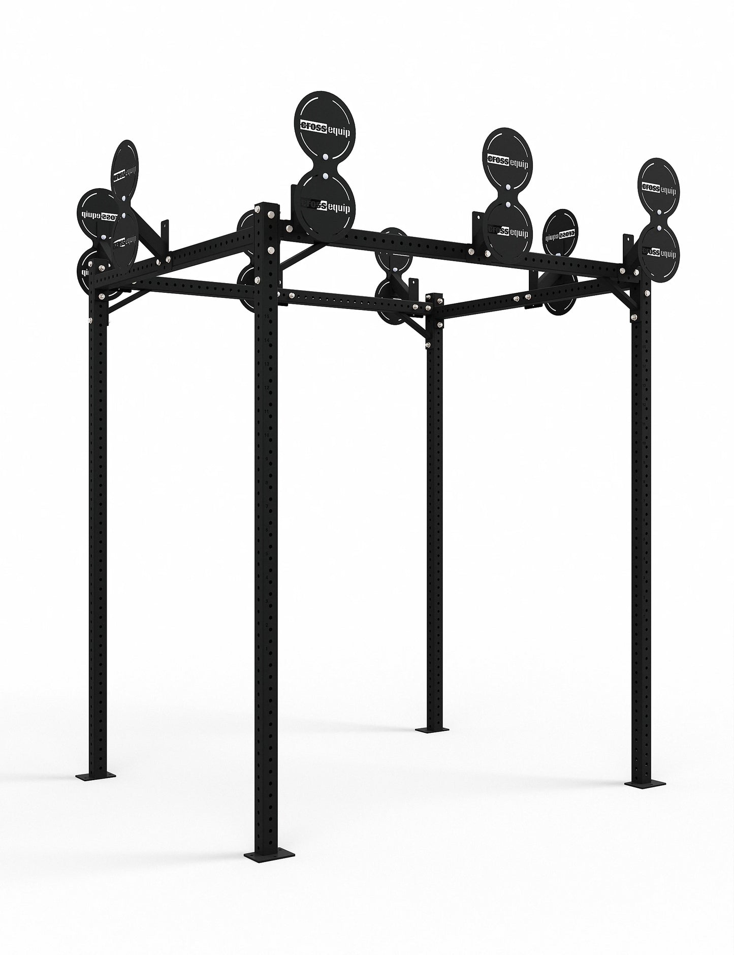 Hyrox Wall Ball Rig mit 8 Targets seitlich von vorne.