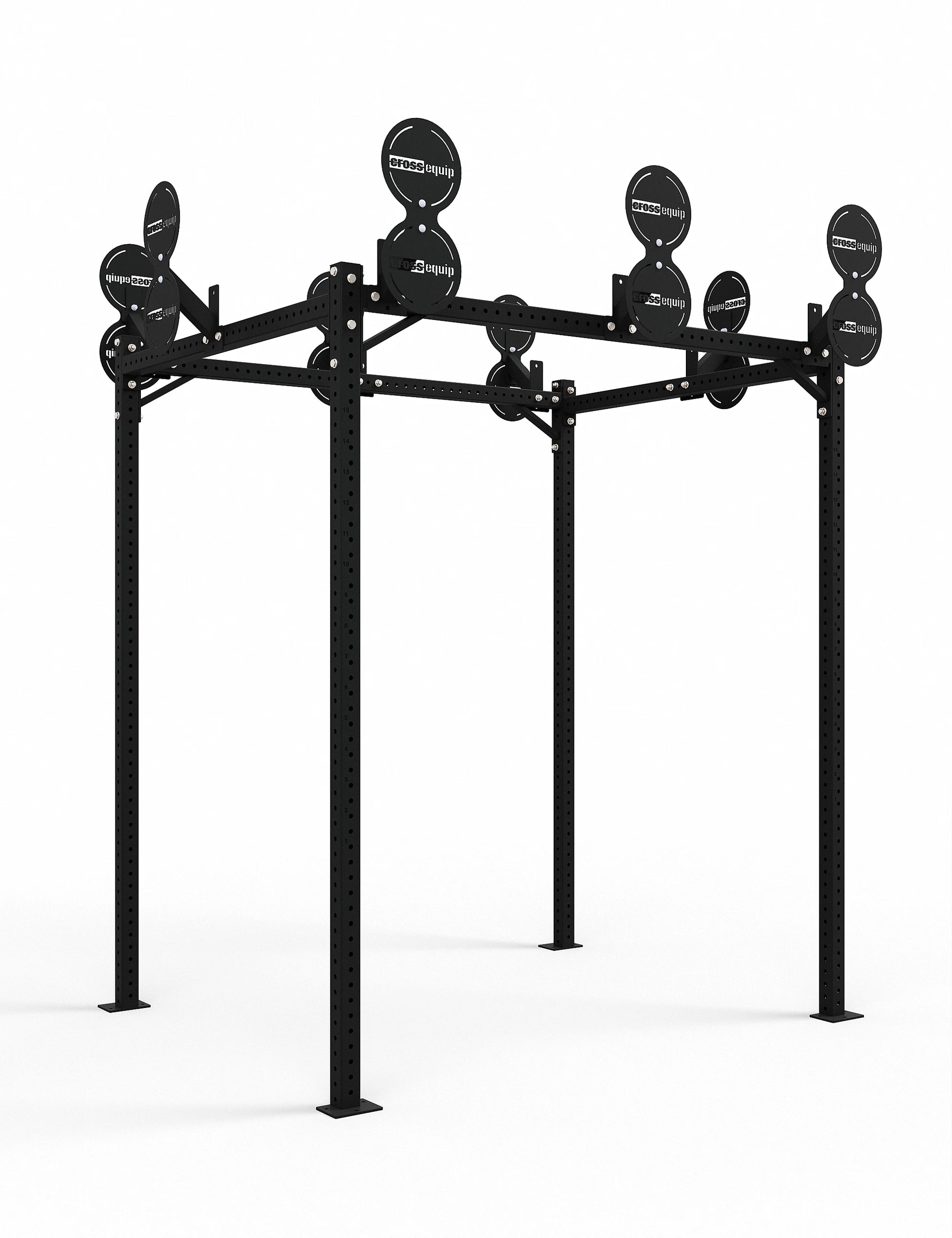 Hyrox Wall Ball Rig mit 8 Targets seitlich von vorne.