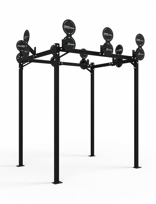 Hyrox Wall Ball Rig mit 8 Targets seitlich von vorne.