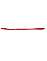 Rotes Latex Free Resistance Band flach ausgelegt – die schmalste Stärke mit 10 mm Breite, mit weissem cross equip Logo und LATEX FREE Aufdruck