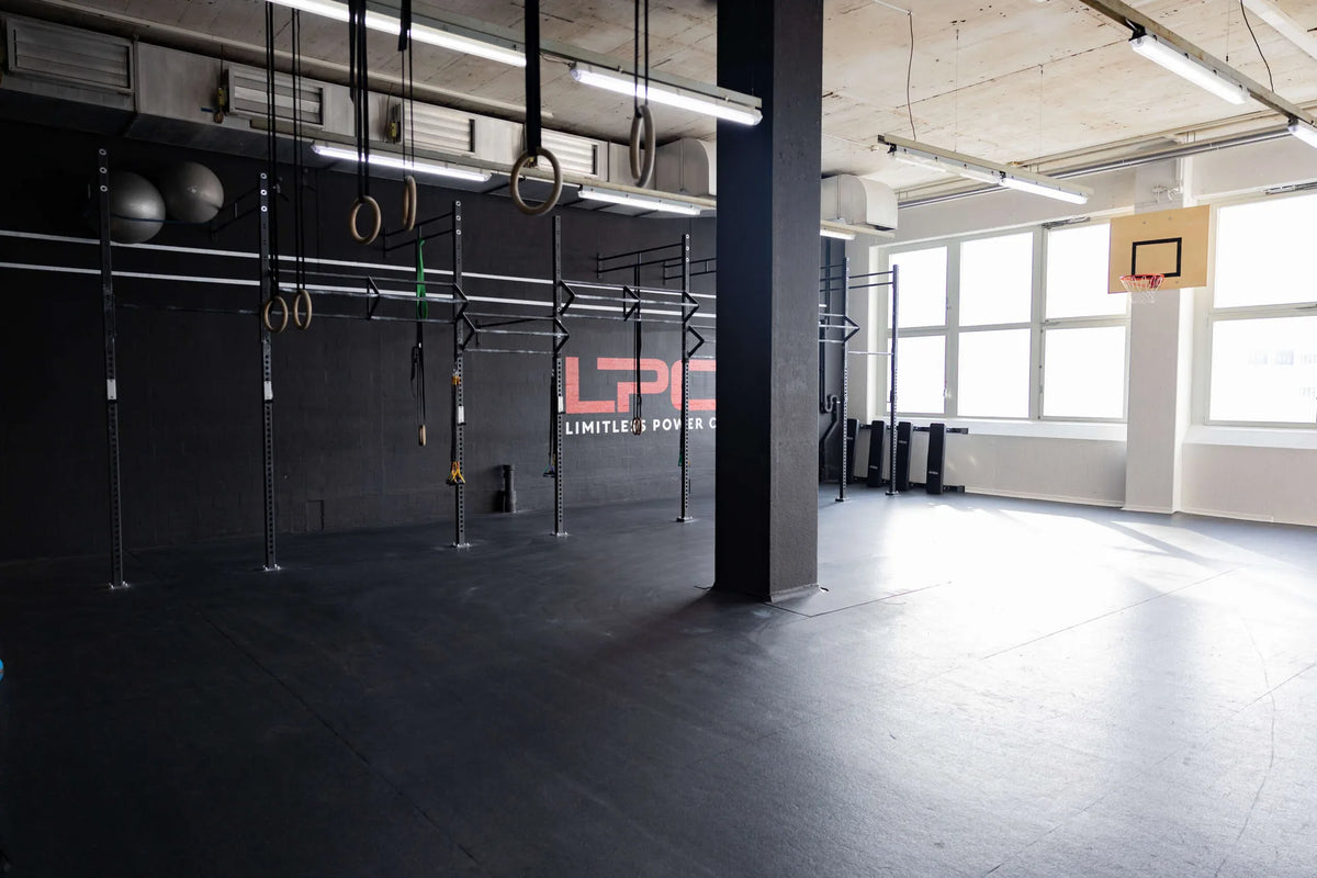 Kleiner Klassenraum mit Rig und Ringen bei Limitless Power CrossFit in Kriens, Ausstattung von cross equip