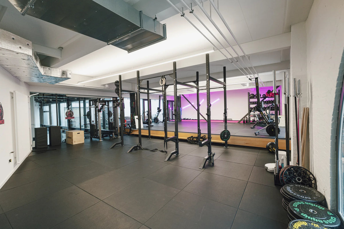Trainingsraum von Miriam Kasper mit Rig, Gummiboden und Cardio-Geräten