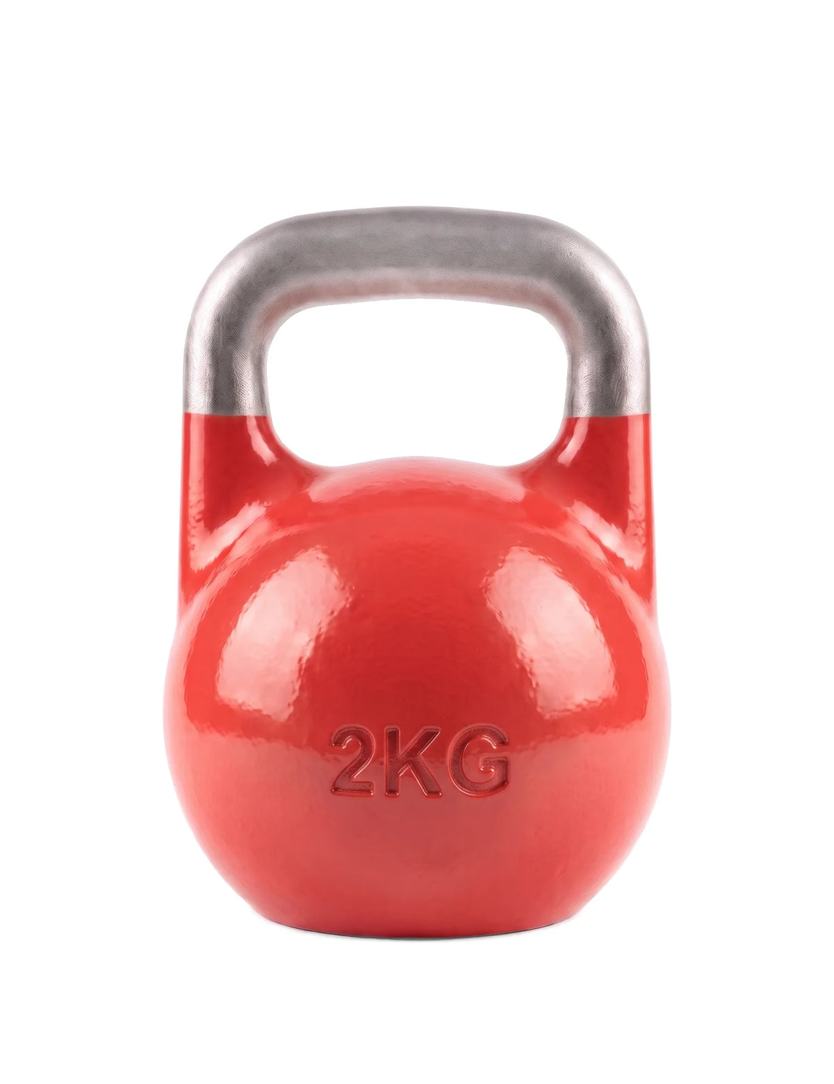 Rückseite der Mini Competition Kettlebell 2 kg – eingegossene Gewichtsangabe «2KG» auf der roten Kugel