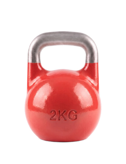 Rückseite der Mini Competition Kettlebell 2 kg – eingegossene Gewichtsangabe «2KG» auf der roten Kugel