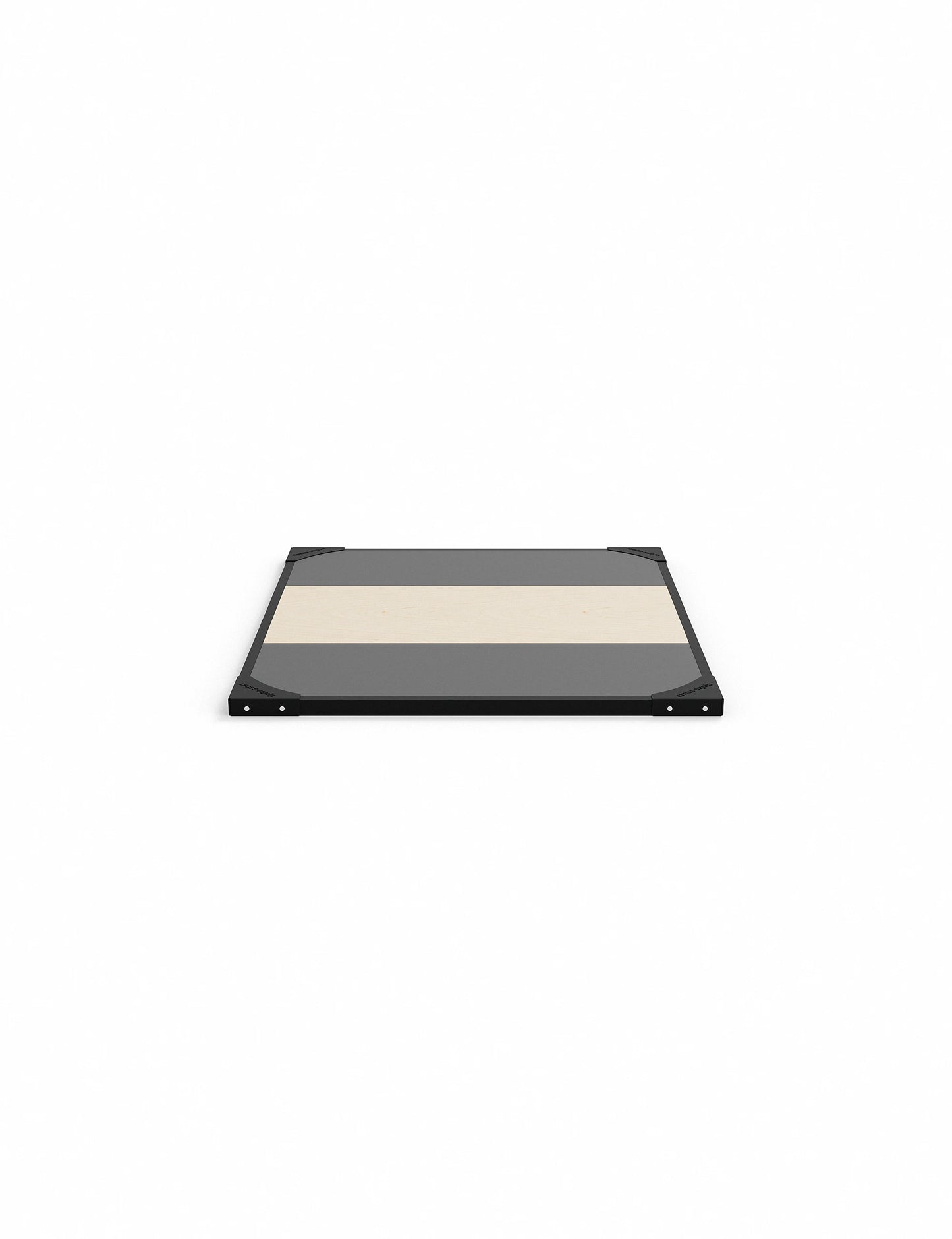 Lifting Plattform mit Dämpfung 2m – Seitenansicht mit Stahlrahmen, Shock-Absorb-Pads und 1m x 2m Holzplatte