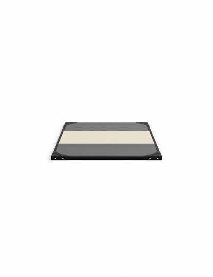 Lifting Plattform mit Dämpfung 2m – Seitenansicht mit Stahlrahmen, Shock-Absorb-Pads und 1m x 2m Holzplatte