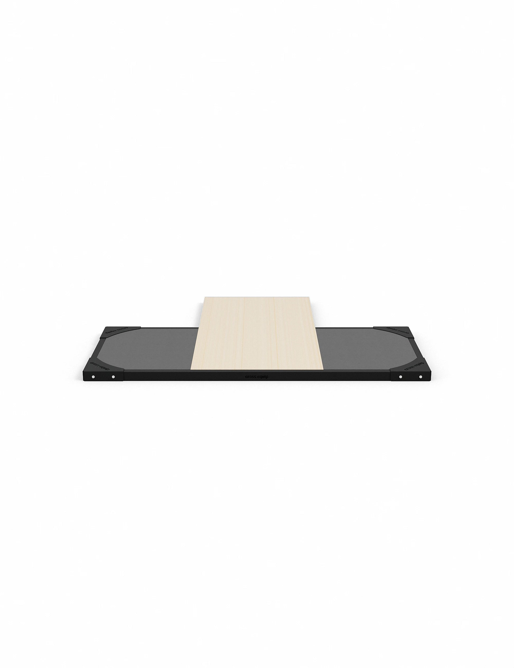 Lifting Plattform für Power Rack mit Dämpfung – Frontansicht der Liftingfläche mit Drop-Zonen und Holz bis ins Rack