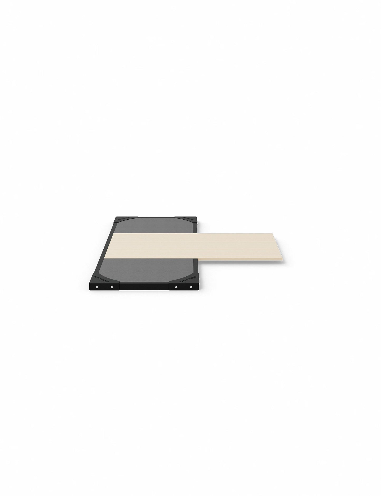 Lifting Plattform für Power Rack mit Dämpfung – Seitenansicht mit Stahlrahmen und durchgehender 1m x 2m Holzplatte
