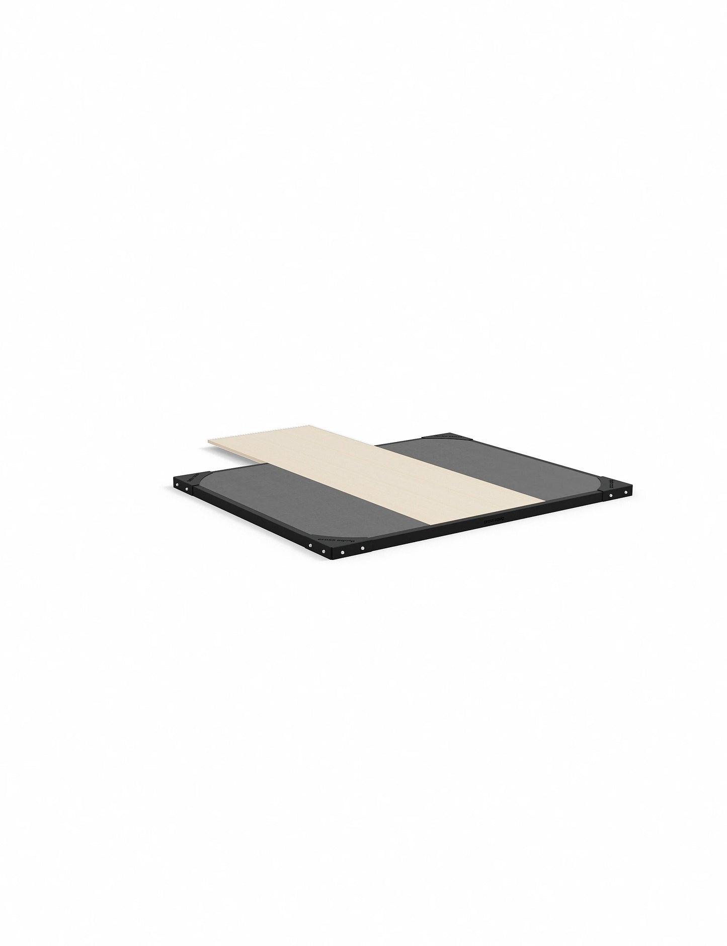 Lifting Plattform für Power Rack mit Dämpfung 2m x 2.5m – Schrägansicht von vorne links, Top-Lift-Fläche für Olympic Weightlifting und Coaching