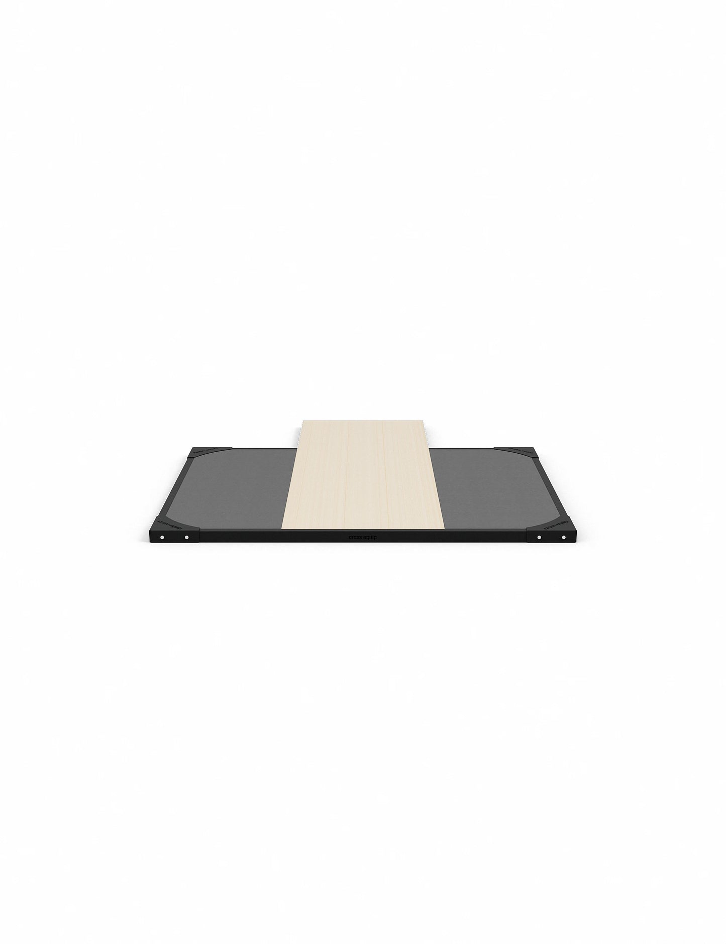 Lifting Plattform für Power Rack mit Dämpfung 2m x 2.5m – Frontansicht der vollen 2m Liftingfläche mit Drop-Zonen und Holz bis ins Rack