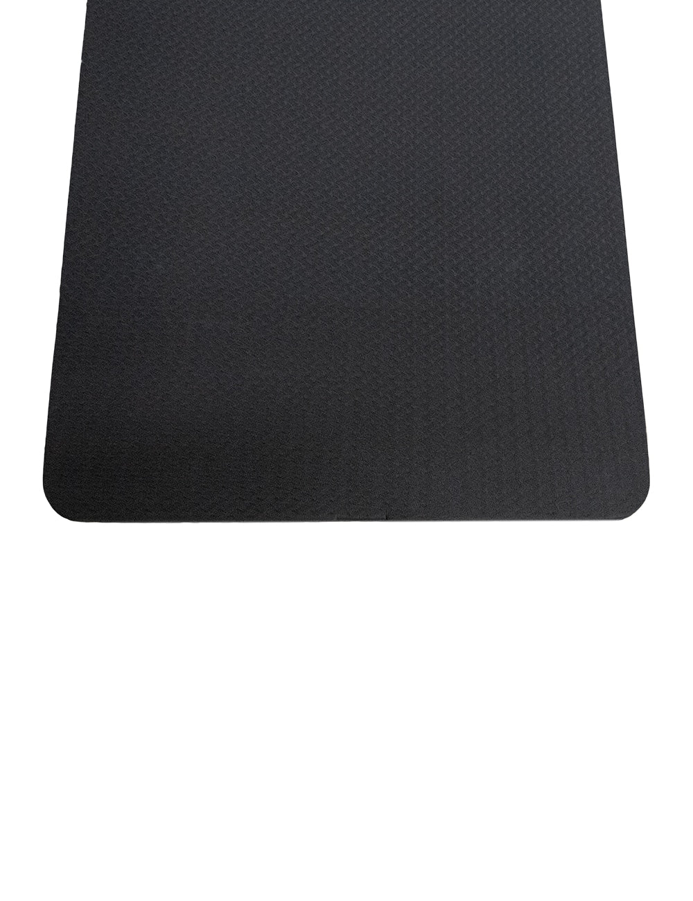 TPE Yoga Matte in schwarz von oben – abgerundete Ecke und feine Waffelstruktur der matten Oberfläche