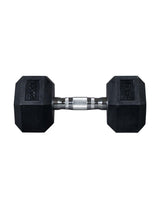 PVC Hex Dumbbell 15 kg in Schwarz – sechseckige Kurzhantel mit gerändeltem Chrom-Griff, von cross equip