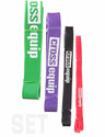 Resistance Bands Set – alle vier Widerstandsbänder (Grün, Violett, Schwarz, Rot) nebeneinander, Pull-up Bands für jede Stufe